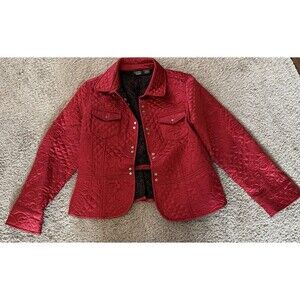 Christina Rotelli Satin Finish Red Quilted Jacket Women's Size Large